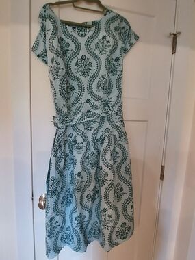 Talbots Light Blue Midi Dress with Teal Floral Print